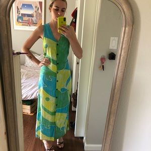 Vintage Abstract Print Funky Maxi Dress Psychedelic Print